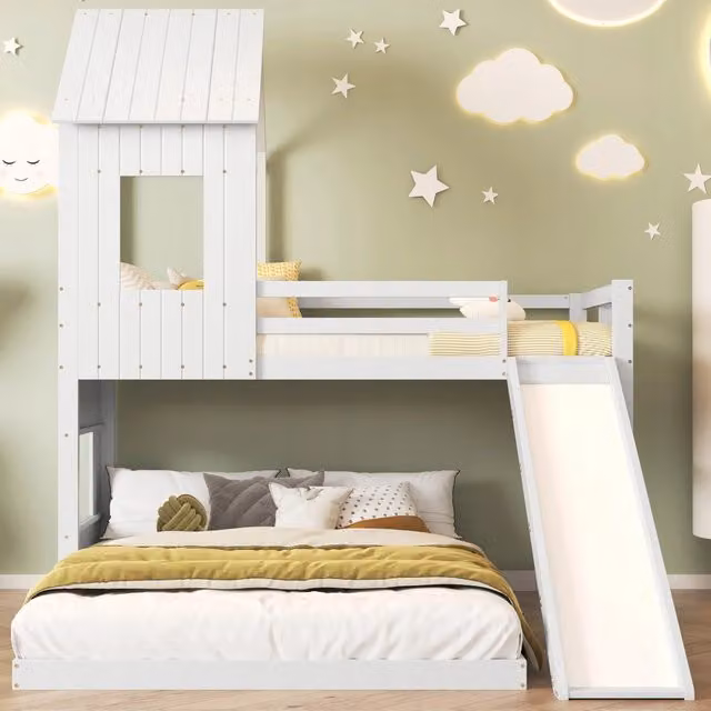 Letto a castello con scivolo - Xylo - 90x200 e 140x200 - Bianco