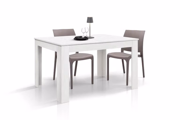 Tavolo LIPARI in legno finitura bianco frassinato e base bianca, allungabile 120×80 cm – 170×80 cm