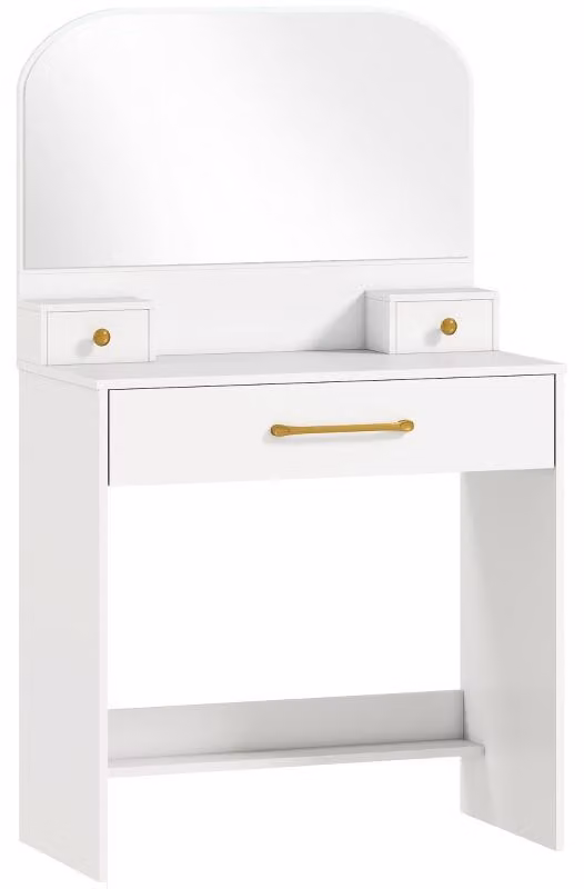 Comò da trucco Moonbite, 80 x 40 cm, con specchio curvo, 3 cassetti, piano del tavolo resistente fino a 40 kg, realizzato in pannello di truciolato melaminato, ideale come comò per la camera da letto, in legno, colore bianco