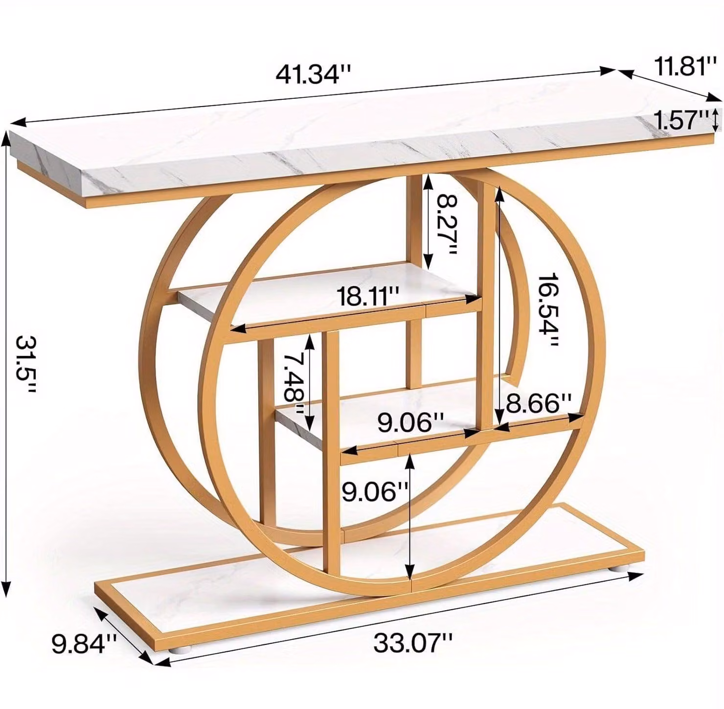 Tavolino laterale, tavolino da divano – consolle – bianco e oro – 4 ripiani – legno laminato