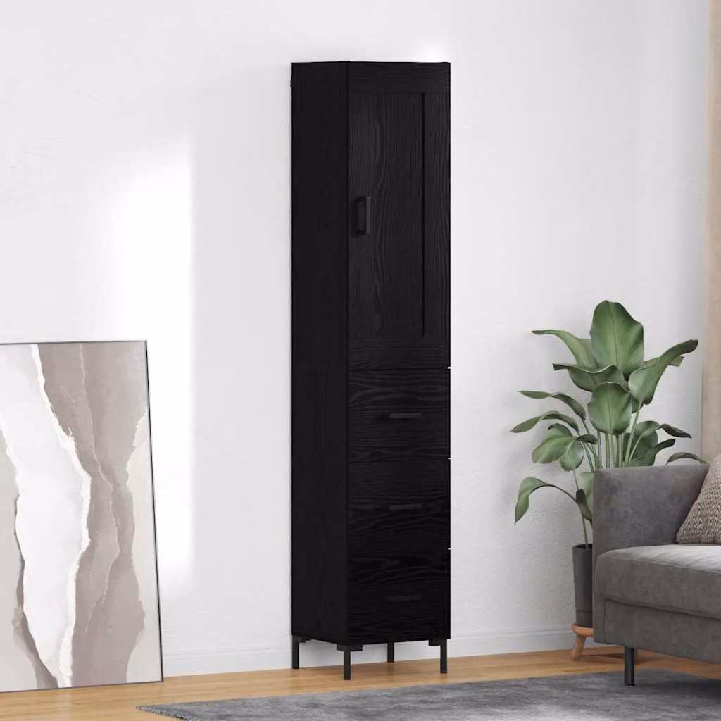 Credenza moderna vidaXL in legno ingegnerizzato e metallo, colore nero, L: 34,5 cm, P: 34 cm, H: 180 cm