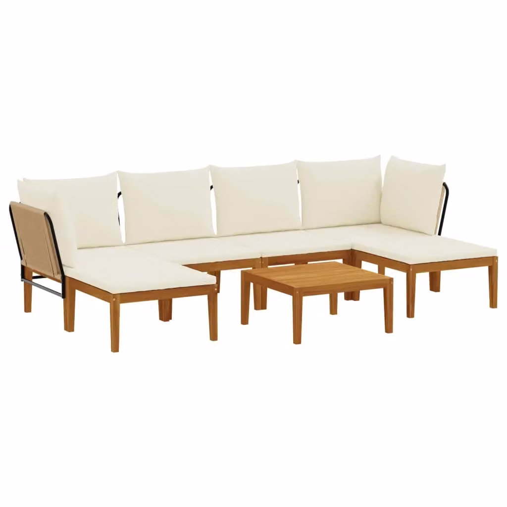 Set da giardino a L con vidaXL in legno di acacia e corda, 7 pezzi, beige e bianco – 2