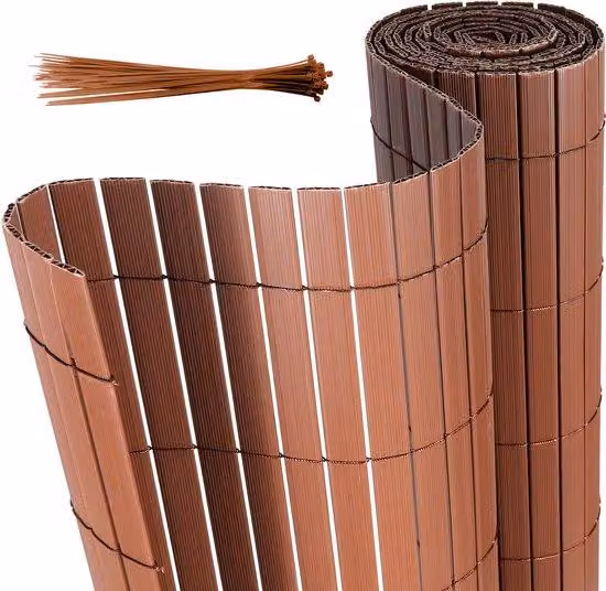 Recinzione da giardino in PVC, 1,4 x 5 metri, forma a "W", ideale per giardino e balcone, resistente agli agenti atmosferici e ai raggi UV, colore marrone