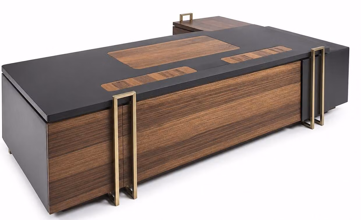 Scrivania angolare Braun-Grauer, esclusiva scrivania da ufficio, forma a L, scrivania in legno