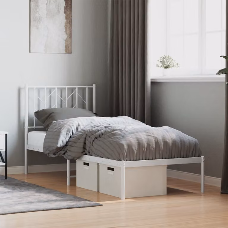 vidaXL Giroletto in metallo con testiera, colore bianco, L 75 x P 190 cm