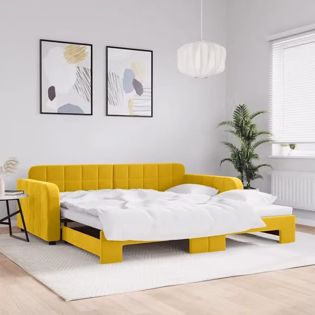 Divano Letto con Letto Estraibile-Sofa Letto-Daybed Giallo 100x200 cm in Velluto 564348