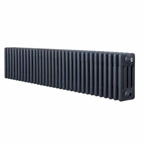 Radiatore Tradizionale a 4 Colonne 300 x 1505 mm Riscaldamento Centrale Orizzontale Grigio Antracite Opaco in Acciaio al Carbonio con Staffe Kit di Fissaggio e Spazzola Pulizia