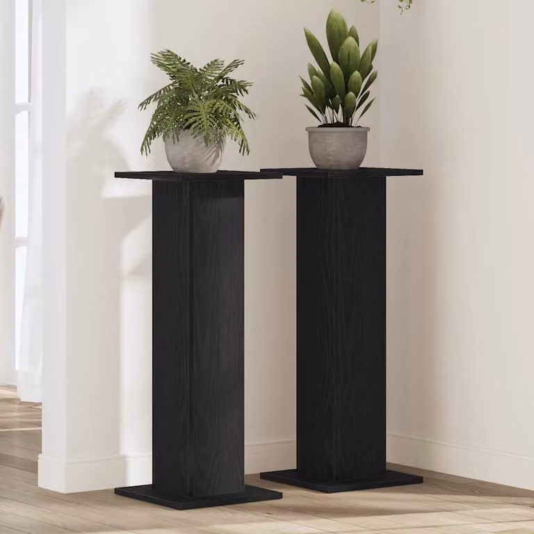 Set di 2 supporti per piante vidaXL in legno MDF, colore nero opaco, L/P/H: 30 x 30 x 80 cm