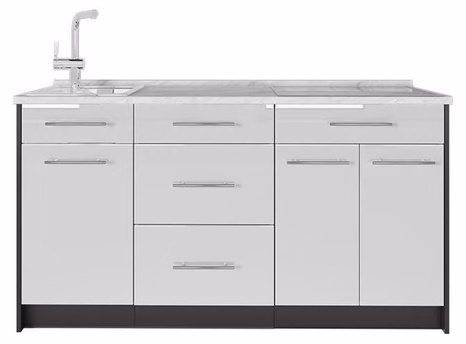 Cucine componibili piccole Vicco Fame-Line Bianco lucido 150 cm, PL Marmo, Model 65397