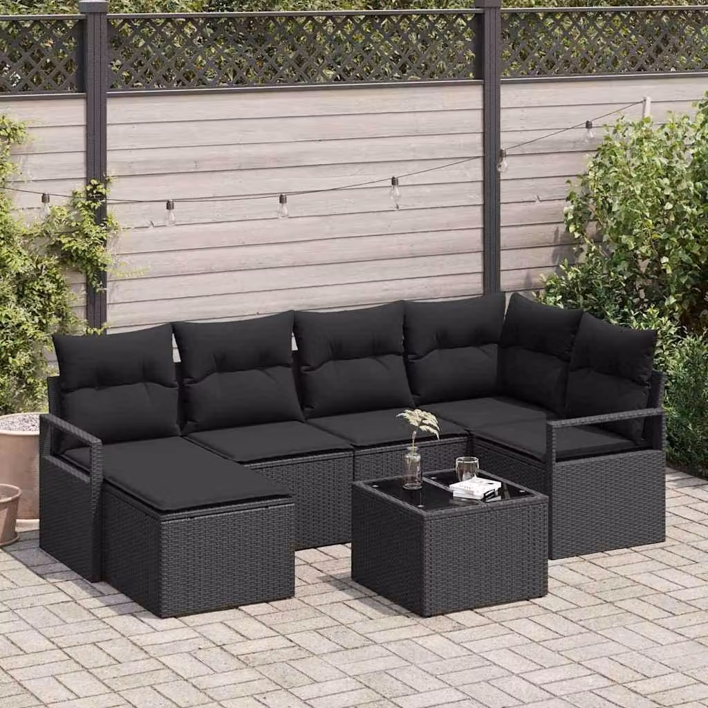 Maison Exclusive - Set di divani componibili, 7 pezzi, colore nero, in rattan sintetico