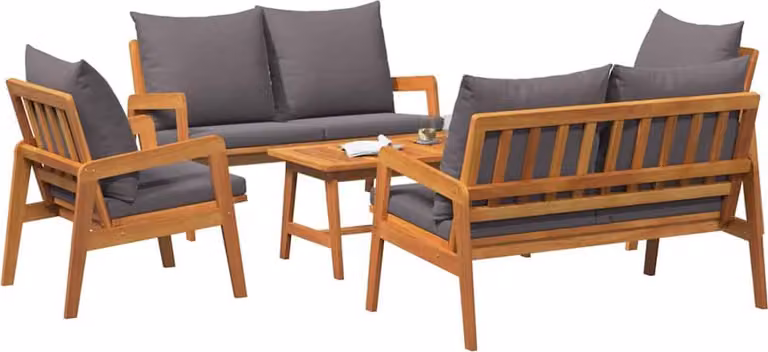 Set bistrot con cuscino 5 pcs Marrone Legno di Acacia Massello