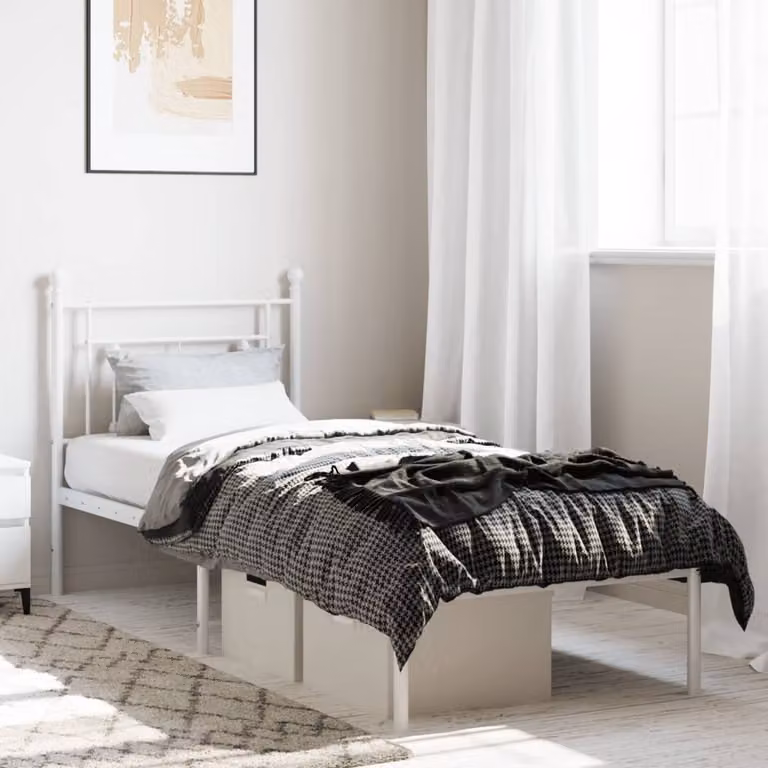 Giroletto vidaXL con testiera in metallo bianco senza materasso L 75 cm x P 190 cm