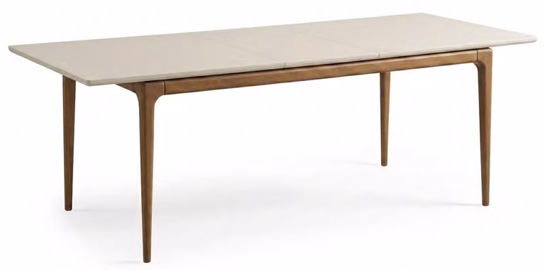 Tavolo da pranzo allungabile, design moderno, bianco, in legno e metallo, rettangolare