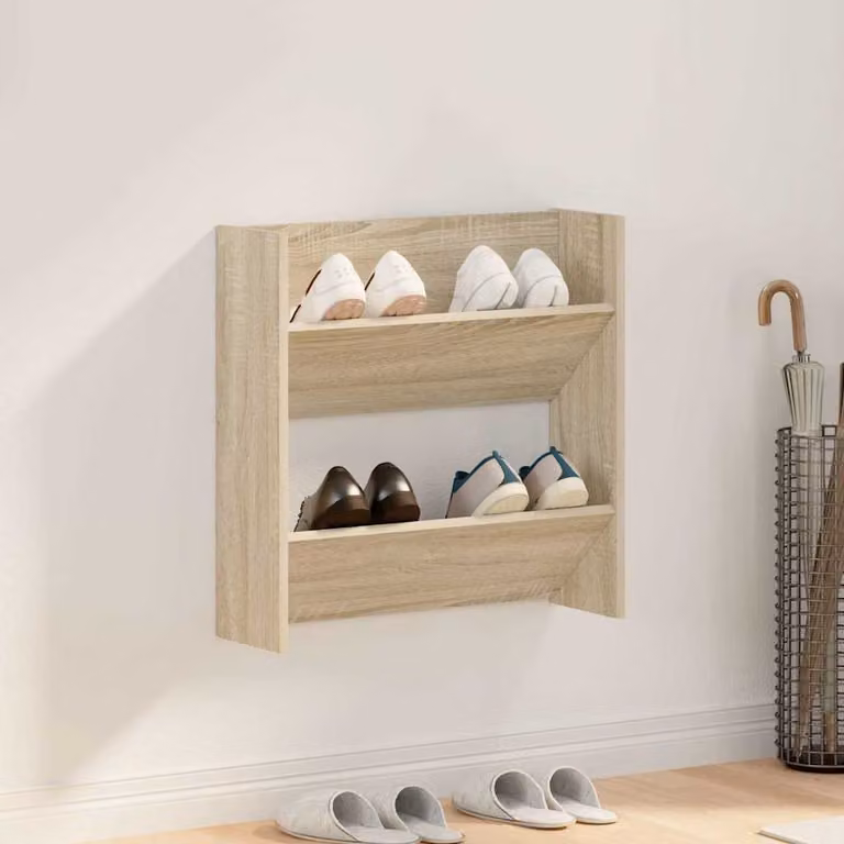 Scarpiera a muro moderna vidaXL in legno Rovere Sonoma, colore marrone, L 60 cm x P 18 cm x H 60 cm