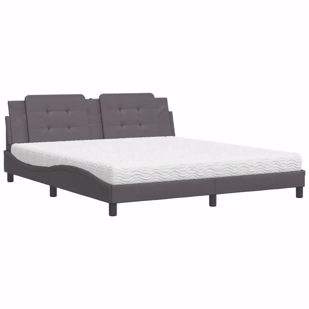 Letto con Materasso Zadar vidaXL Grigio e Bianco in Similpelle e Tessuto L/P/H: 218 x 180 x 74,5 cm – 2