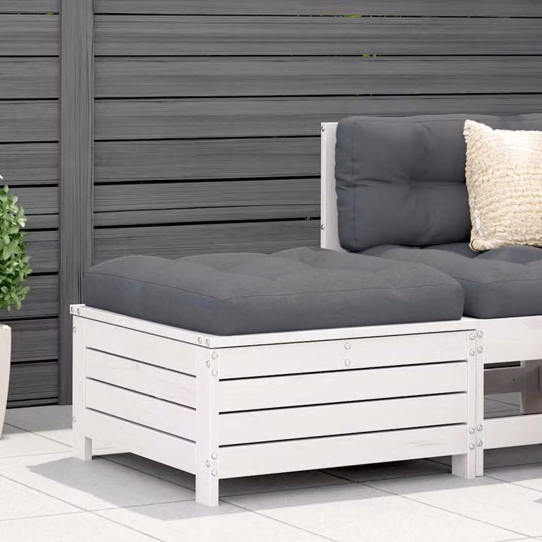 vidaXL Poggiapiedi da Giardino in Legno di Pino Bianco con Cuscini L/P/H: 62 x 63,5 x 32 cm