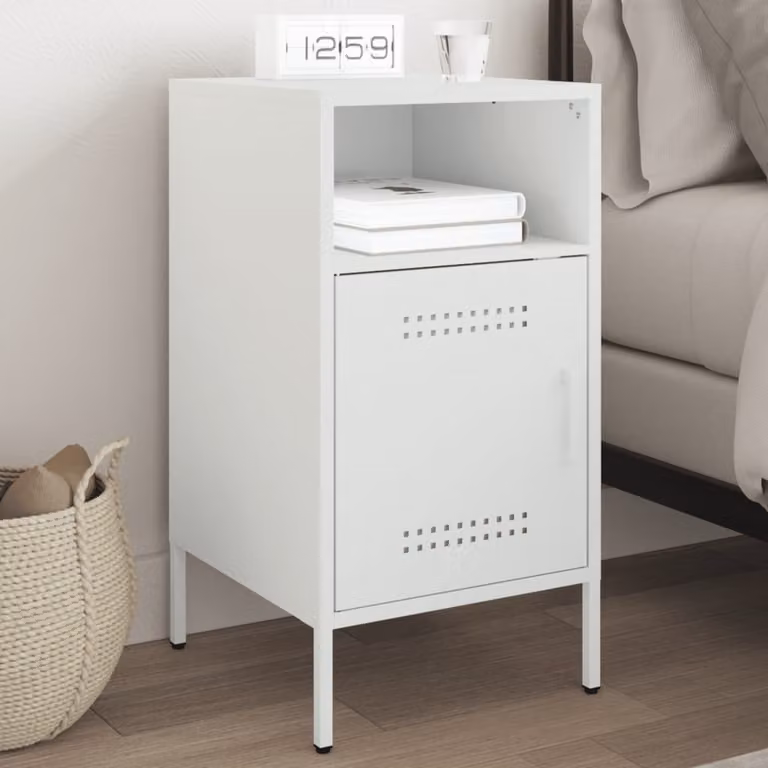 Comodino vidaXL in acciaio bianco stile industriale L: 36 cm, P: 39 cm, H: 68 cm