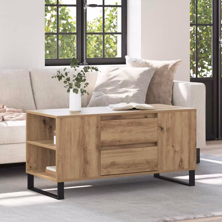 Tavolino da salotto moderno vidaXL in legno color rovere, L 102 x P 44,5 x H 50 cm