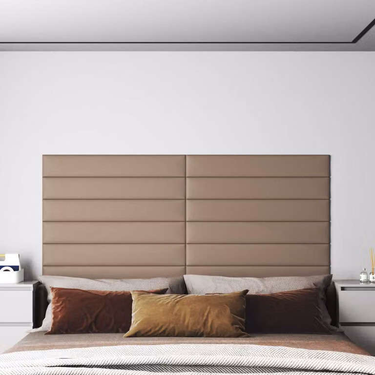 Testiera da parete imbottita vidaXL in tessuto beige, set da 12 pezzi, L: 90 cm, H: 15 cm