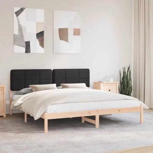 Letto con testiera rivestita in tessuto nero vidaXL in pino massello 200 x 200 cm