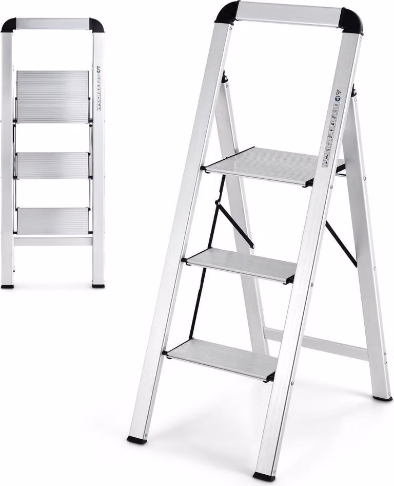 Scala pieghevole in alluminio a 3 gradini, antiscivolo, portatile
