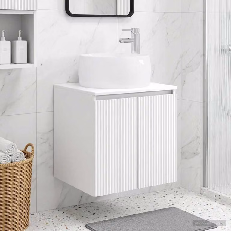Lavabo da parete moderno vidaXL bianco con ante a cerniera L: 49,5 cm, P: 44,5 cm, H: 66 cm