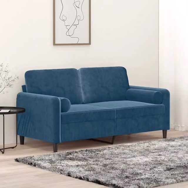 Divano a 2 posti moderno vidaXL in velluto blu con cuscini e coperture rimovibili