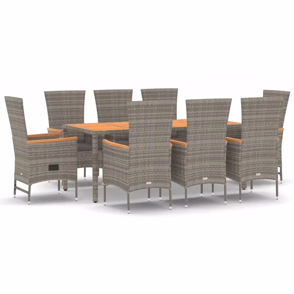 Set da pranzo da giardino vidaXL in polyrattan e legno di acacia grigio, 9 pezzi – 2