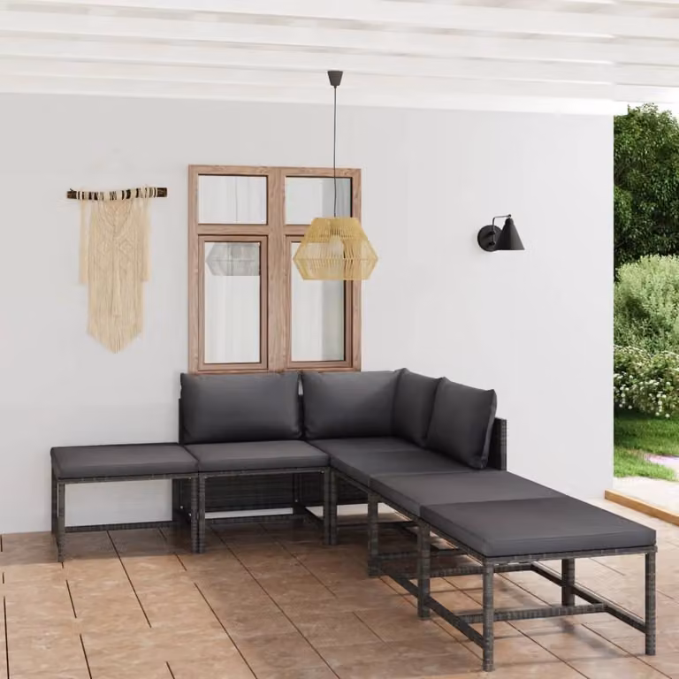 Maison Exclusive - Set da giardino 6 pezzi con cuscini in polyrattan grigio