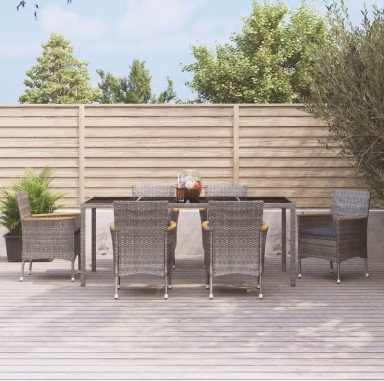 The Living Store Set da pranzo da giardino 7 pezzi con cuscini in poly rattan grigio