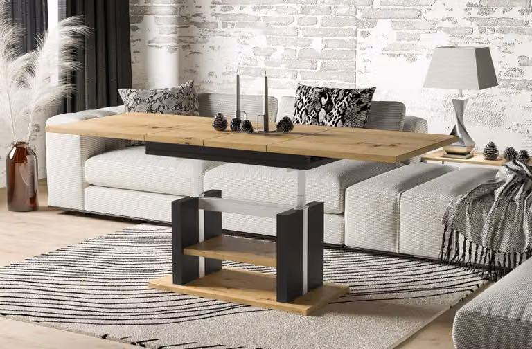 Tavolino Endo-Möbel Dior 110cm allungabile fino a 170cm regolabile in altezza a doppia alzata (rovere Artisan)