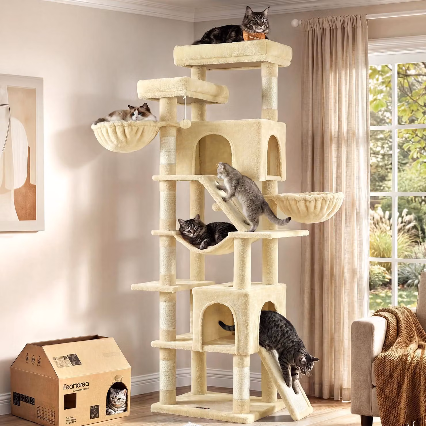 Feandrea, albero per gatti grande, modello XXL, con superfici per grattare e sisal, ideale per arrampicarsi