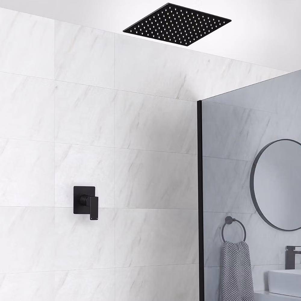 Sistema Doccia Nero con Soffione Doccia Incasso (1 Via) - Preto