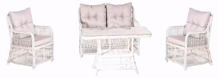 Moderne Gartenmöbel 4tlg. Tisch Sessel Hocker Veranda Sofa Garnitur