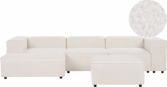 Divano moderno a L con ottomana Beliani in tessuto bouclé bianco lato destro