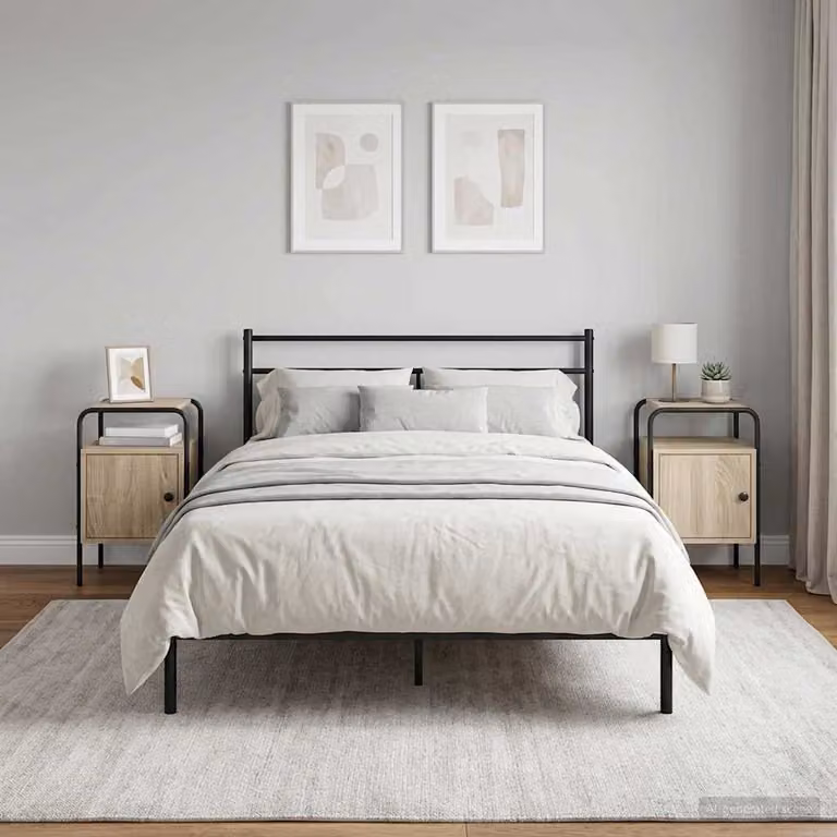 Set di 2 Armadi da Notte vidaXL in Legno Ingegnerizzato e Metallo, Colore Rovere Sonoma/Beige/Marrone
