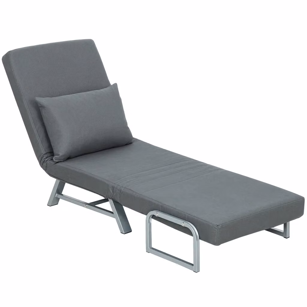 Poltrona Letto 3 in 1 Minimal con Schienale Reclinabile in Tessuto Grigio con Struttura in Metallo L/P/H: 73 x 78 x 81 cm – 2