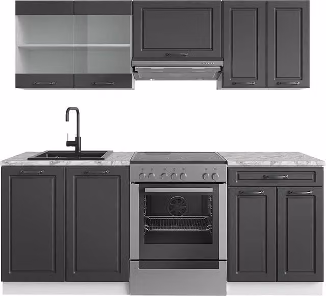 Cucina componibile R-Line Vicco colore Antracite e Bianco con piano in marmo, L 200 cm – 1