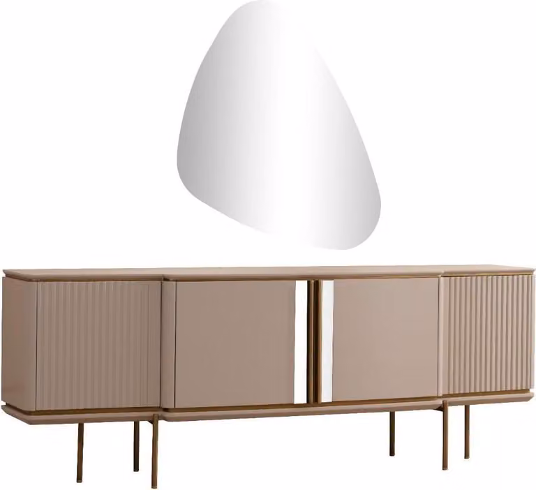 Beige Esszimmer Anrichte 2-türig Luxuriöser Spiegel Moderne Holz Möbel