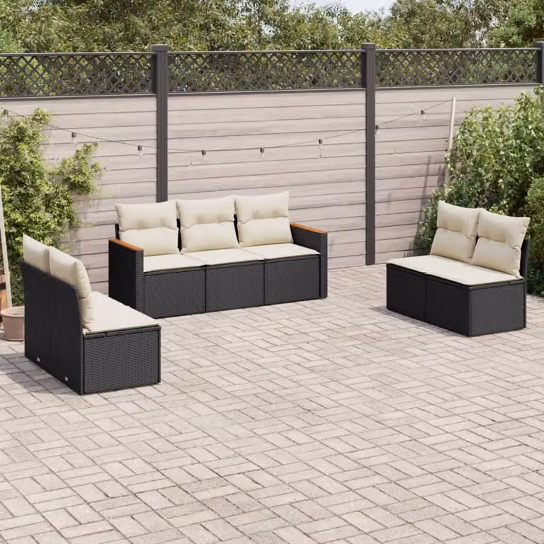 Set di Divani da Giardino vidaXL con 7 Cuscini in Polyrattan e Struttura in Acciaio Nero