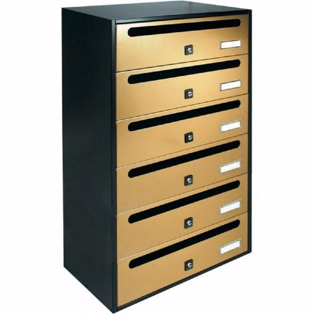 Cassetta Postale Alubox Modello Cubo Orizzontale per Condominio con 6 Posti in Acciaio Colore Oro L: 63,0 cm, P: 38,5 cm, H: 25,0 cm – 2
