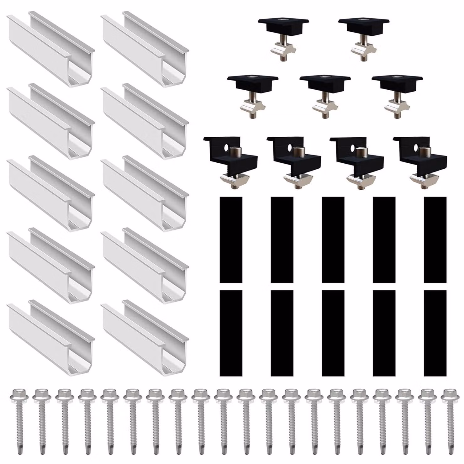 Supporto per pannelli solari per 4 pannelli, kit di montaggio per impianti fotovoltaici, composto da un binario da 12 cm e una staffa regolabile