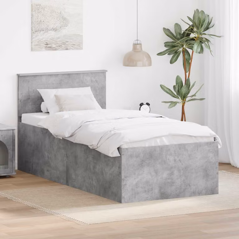 Struttura del letto con testiera vidaXL in legno MDF Grigio, L/P/H: 120 x 200 x 90 cm