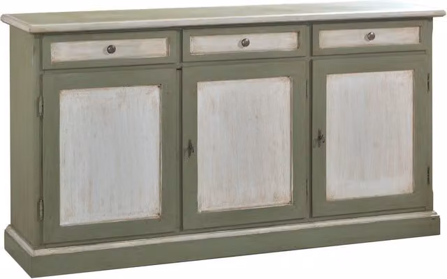 Madia credenza shabby chic in legno bicolore bianco e verde Mobili 2G L: 156 cm, P: 42 cm, H: 85 cm – 1