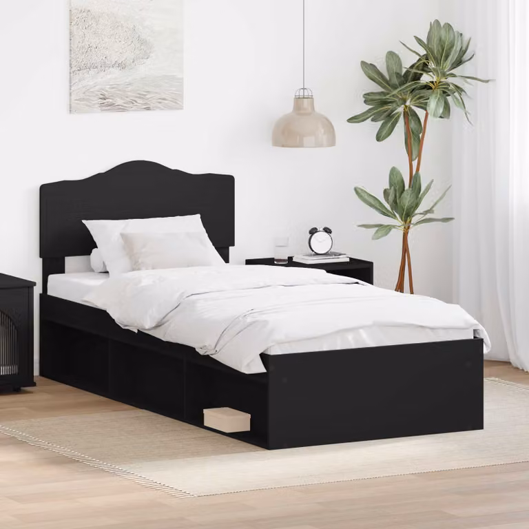 Struttura del letto con testiera vidaXL in pino massello e MDF, colore nero, L 90 x P 200 cm