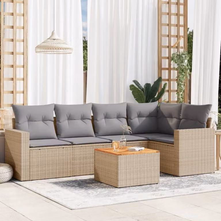 Maison Exclusive - Set Divano da Giardino 6 pz con Cuscini Beige in Polyrattan