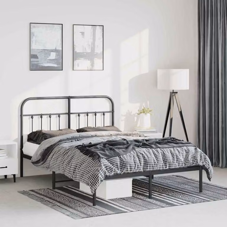 vidaXL Giroletto con Testiera in Metallo Nero L/P/H: 150 x 200 cm