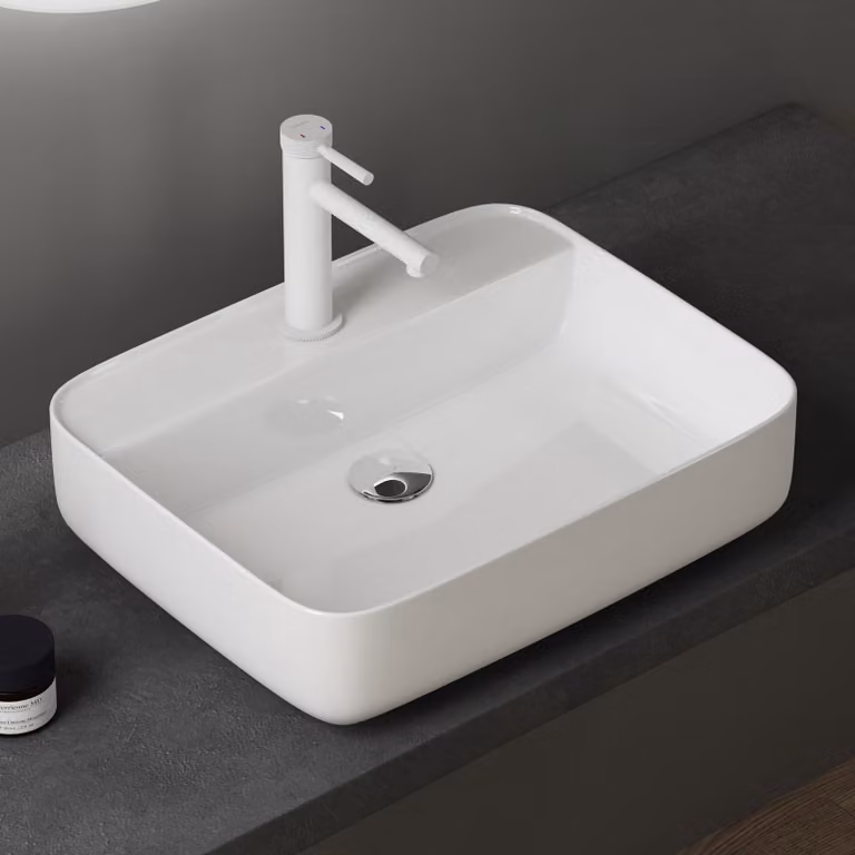 doporro Lavabo da Appoggio 50x40x13,5cm, Lavandino Bagno Brš¹ssel107 in Vetroceramica con Nano Rivestimenti inclusi, Bianco