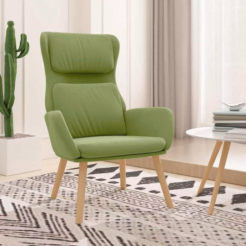 Poltrona Relax vidaXL in Velluto Verde Chiaro con Struttura in Metallo e Legno