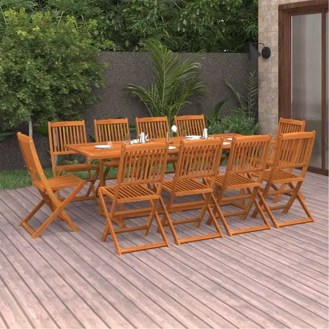 Set da pranzo da giardino vidaXL in legno di acacia massello marrone, 11 pezzi, L: 220 cm, P: 90 cm, H: 75 cm – 1